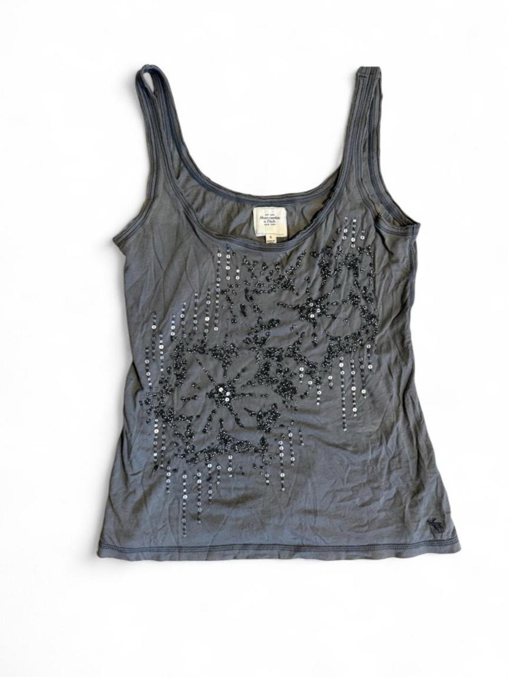 Abercrombie & Fitch 2000s Gray Sequin + Beaded Floral Tank